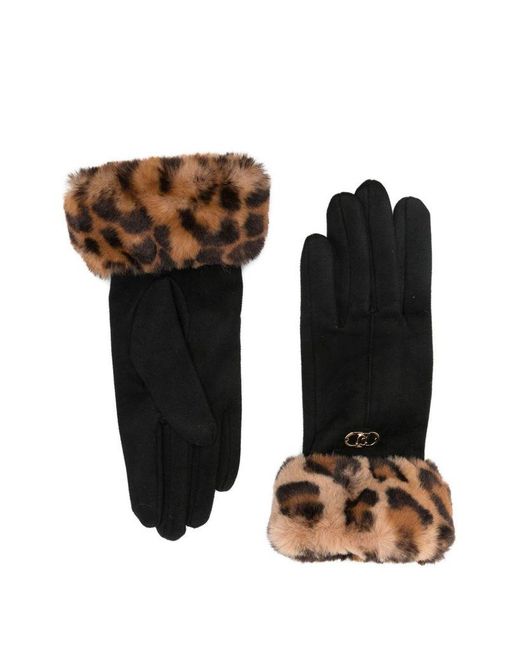 Liu Jo Black Leopard-Print Cuff Gloves