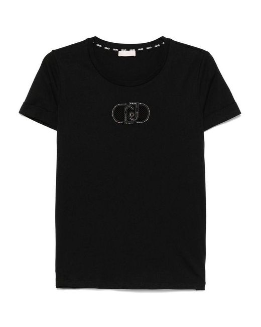 Liu Jo Black Logo-Embroidered T-Shirt
