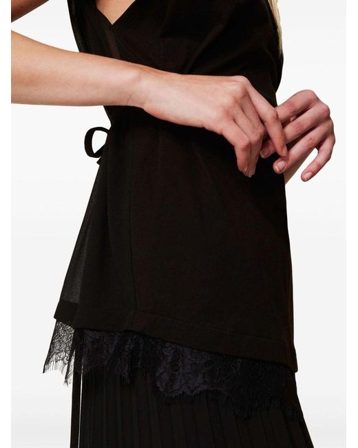 Twinset Black Cotton Blended Top With Rear Tie Fastening