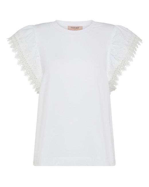 | T-shirt in cotone con maniche corte con ricamo | female | BIANCO | S di Twin Set in White