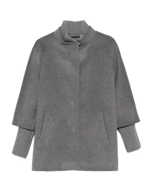 Cinzia Rocca Gray Coat With Knitted Details