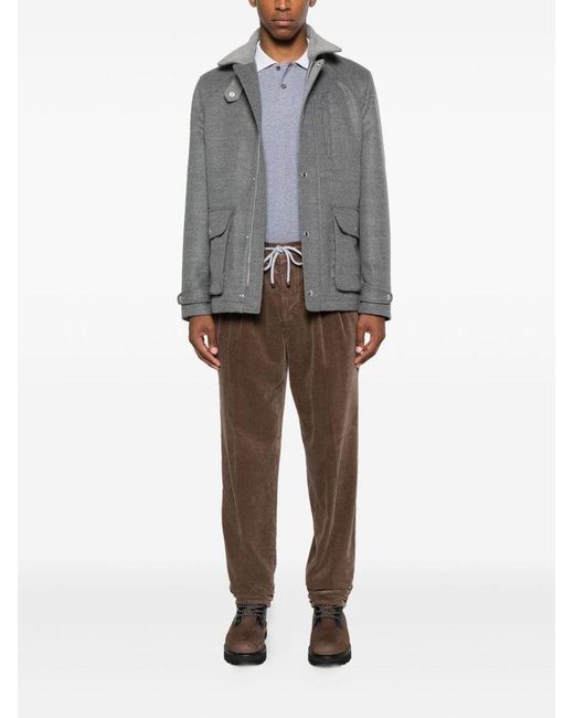 Brunello Cucinelli Gray Long-Sleeved Cotton Polo Shirt for men