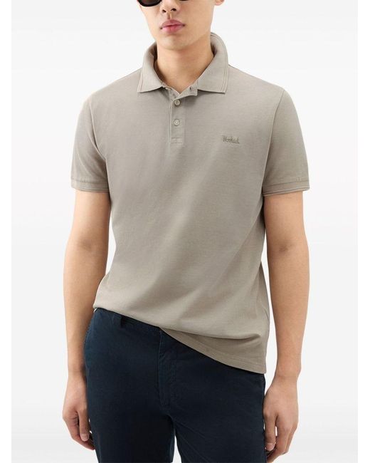| Polo in cotone stretch con scritta logo ricamata | male | BEIGE | XL di Woolrich in Gray da Uomo
