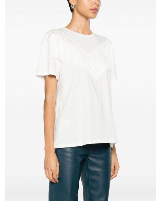 | T-shirt Under World in cotone con frange | female | BIANCO | XS di Pinko in White