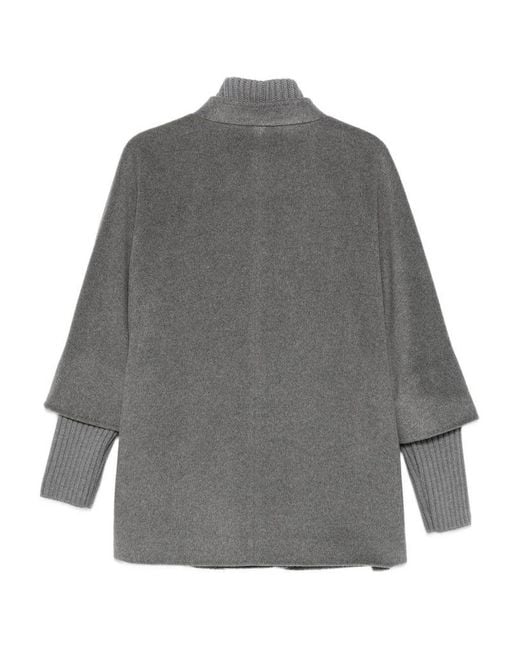 Cinzia Rocca Gray Coat With Knitted Details