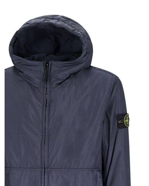 Stone Island Blue Bomber Jacket With Logo Patch for men