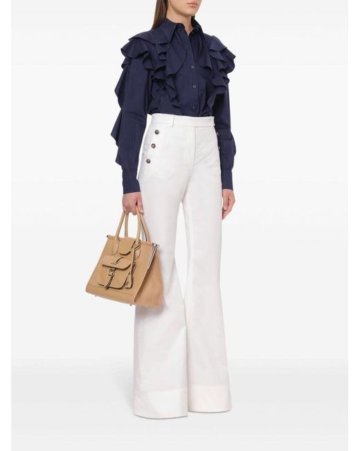 Alberta Ferretti Blue Stretch-Cotton Ruffled Detailing