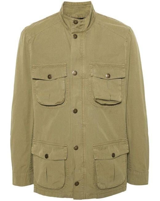 Barbour Green Cotton Jacket With Multiple Cargo Pockets for men