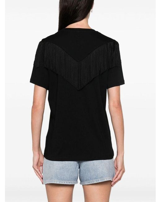 | T-shirt Under World in cotone con frange | female | NERO | XS di Pinko in Black