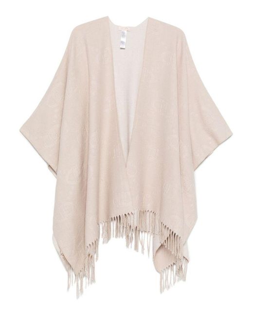 Liu Jo White Logo-Patch Fringed Poncho