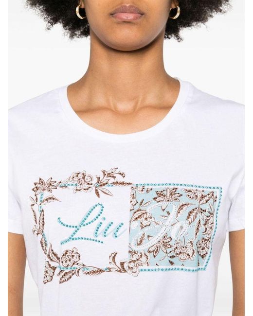 | T-shirt in cotone con stampa floreale e logo | female | BIANCO | S di Liu Jo in White
