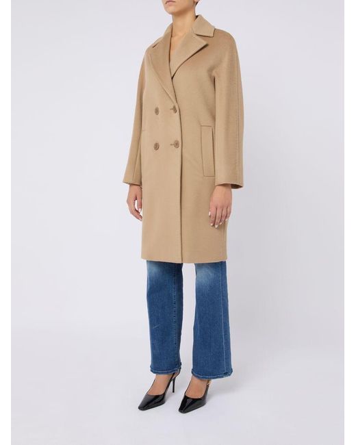 Max Mara Natural 'Agenda' Double-Breasted Virgin Wool Coat