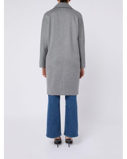 Max Mara Gray 'Agenda' Double-Breasted Virgin Wool Coat