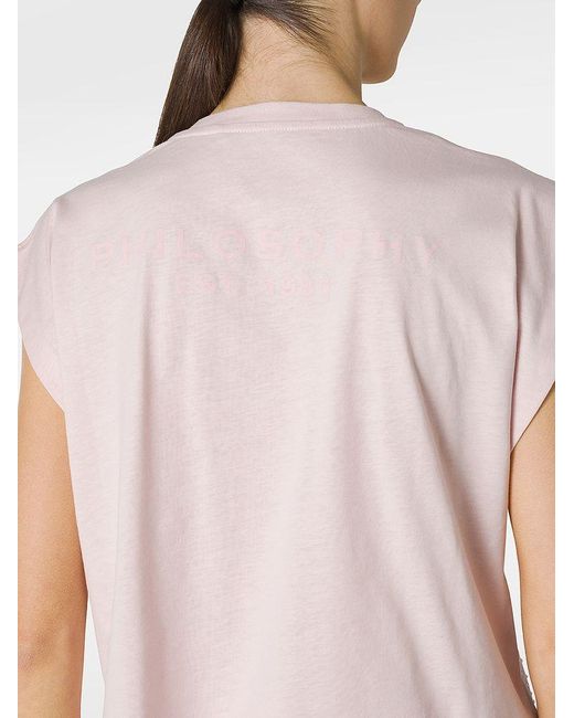 | T-shirt in cotone taglio corto con strass | female | ROSA | S di Philosophy Di Lorenzo Serafini in Multicolor