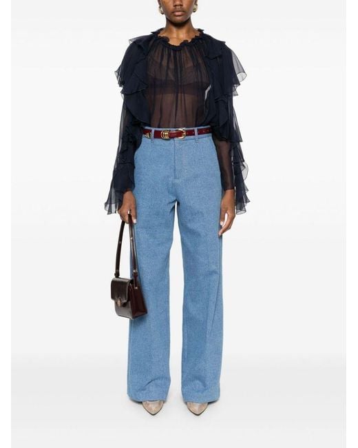 Alberta Ferretti Blue Ruffled Blouse
