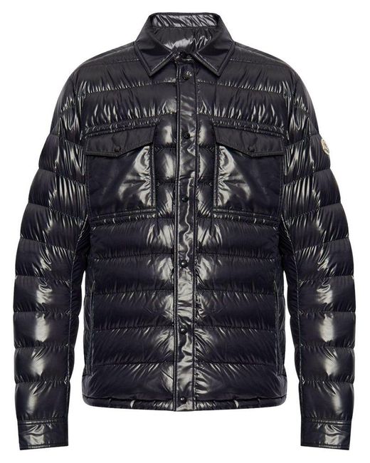 Moncler Blue Down Jacket With Front Press-Stud Fastening for men