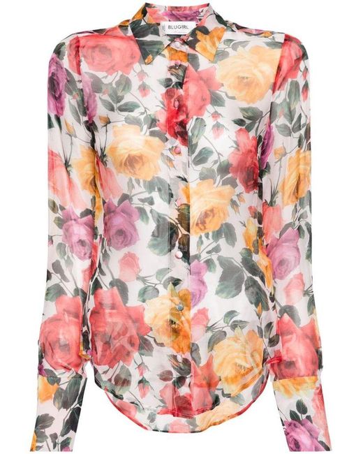 | Camicia con stampa floreale in seta | female | MULTICOLORE | 46 di Blugirl Blumarine in Pink