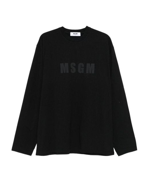 T-Shirt A Maniche Lunghe Con Logo di MSGM in Black da Uomo
