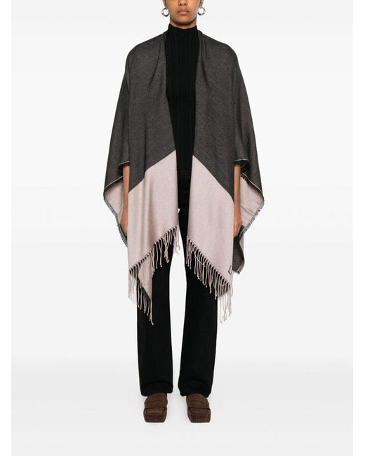 Liu Jo Black Logo-Detail Fringed Poncho