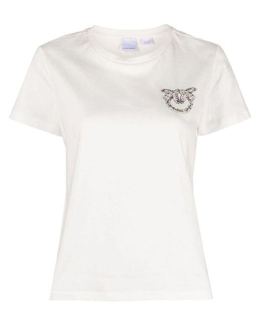 | T-shirt logo strass | female | BIANCO | XS di Pinko in White