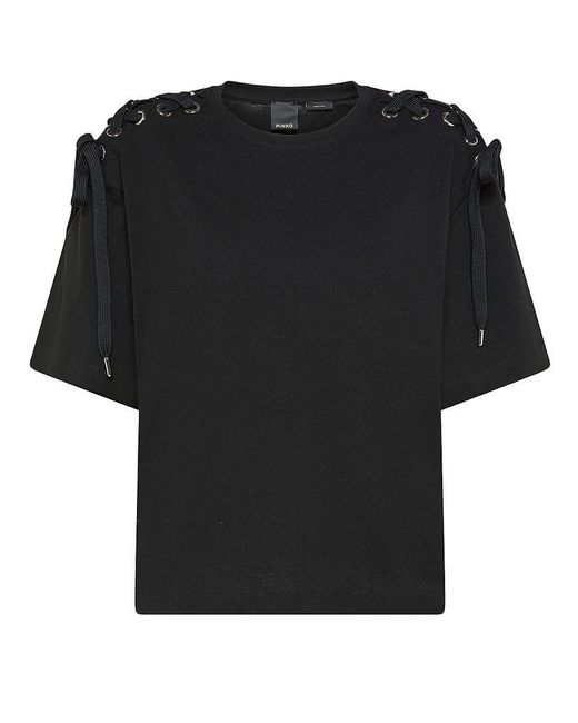 | T-shirt in cotone con stringe incrociate | female | NERO | XS di Pinko in Black