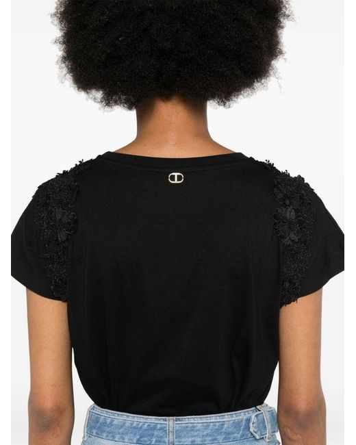 | T-shirt in cotone con fiori applicati | female | NERO | XS di Twin Set in Black