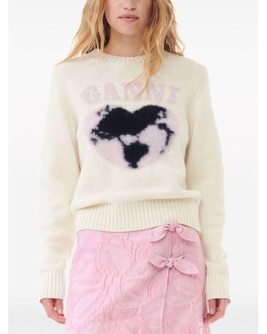 | Maglione in lana con cuore e logo frontale | female | BEIGE | S di Ganni in White