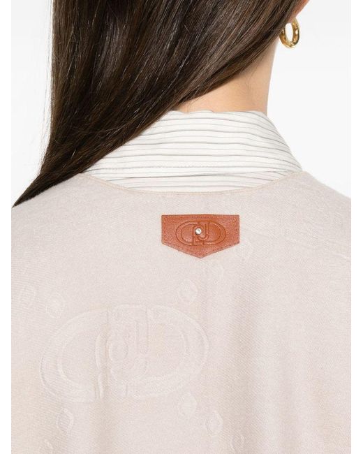 Liu Jo White Logo-Patch Fringed Poncho