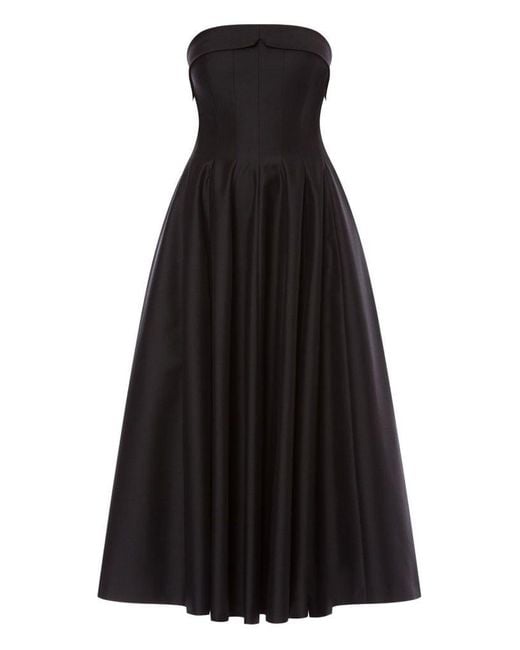 Alberta Ferretti Black Strapless Midi Dress With Flared Skirt