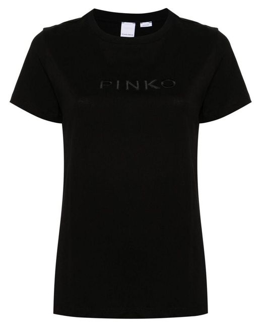 | T-shirt logo ricamato | female | NERO | XS di Pinko in Black
