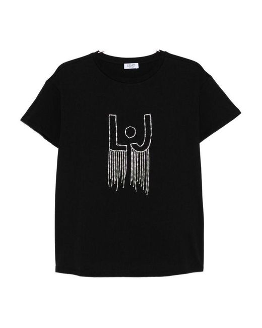 Liu Jo Black Embellished-Logo T-Shirt
