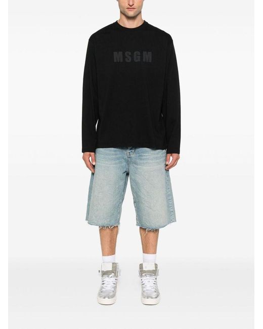 T-Shirt A Maniche Lunghe Con Logo di MSGM in Black da Uomo