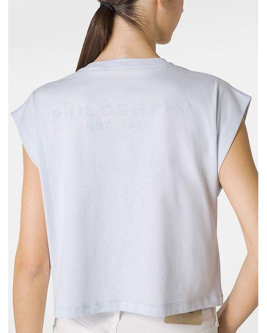 | T-shirt in cotone taglio corto con strass | female | BLU | S di Philosophy Di Lorenzo Serafini in Blue