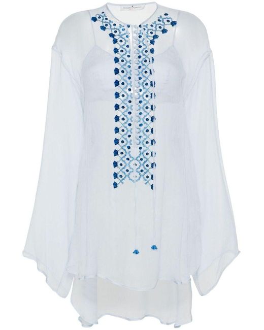 | Camicia in seta semi trasparente con ricamo | female | BLU | 42 di Ermanno Scervino in Blue