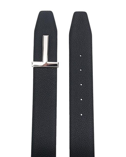 Cintura in pelle nera con fibbia argento di Tom Ford in Black da Uomo