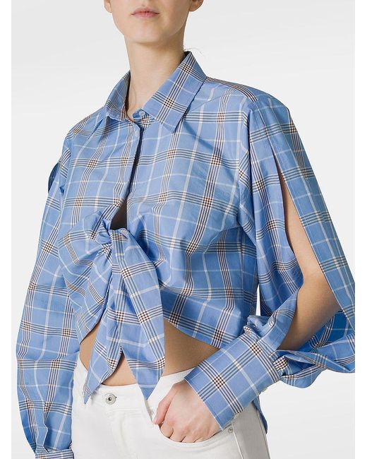 | Camicia in cotone con motivo a quadri e maniche aperte | female | BLU | 44 di MSGM in Blue