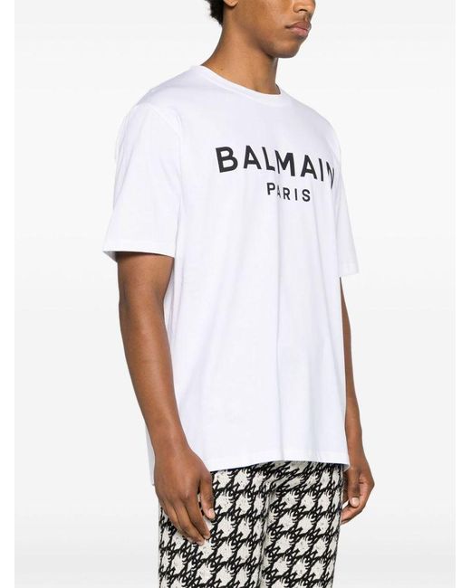 | T-shirt in cotone con logo stampato frontale | male | BIANCO | XXL di Balmain in White da Uomo