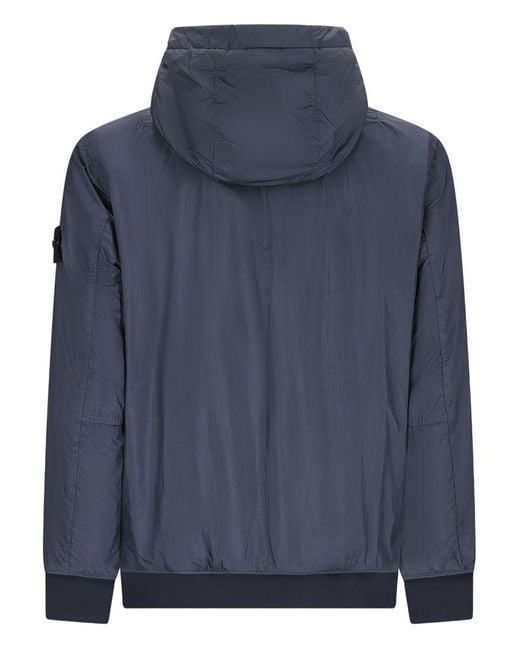 Stone Island Blue Bomber Jacket With Logo Patch for men