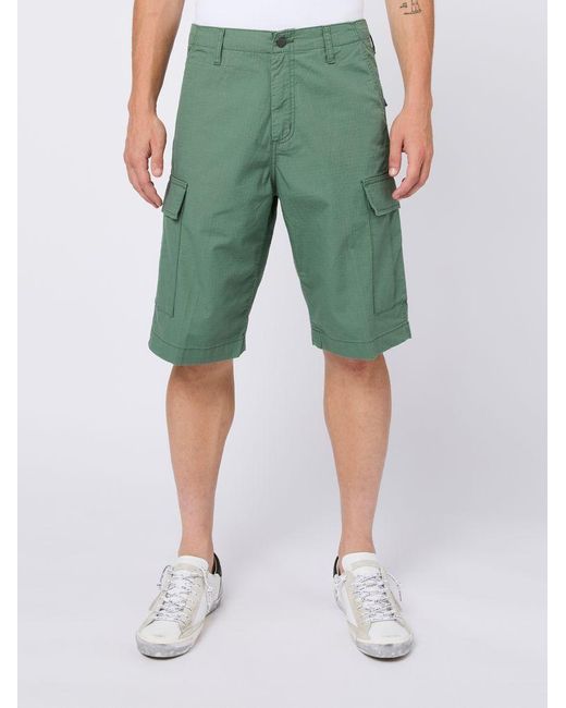 Carhartt Green Cotton Shorts With Patch Pockets for men