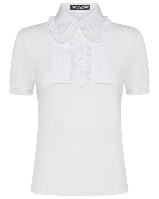 | Polo in jersey di cotone con ruches | female | BIANCO | 42 di Dolce & Gabbana in White