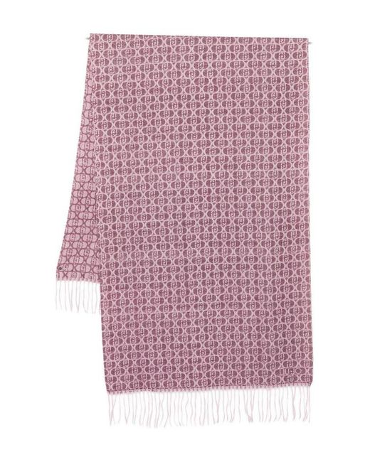 Liu Jo Purple Logo-Pattern Fringed Scarf