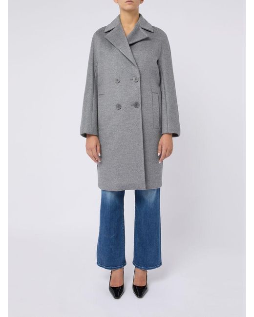 Max Mara Gray 'Agenda' Double-Breasted Virgin Wool Coat