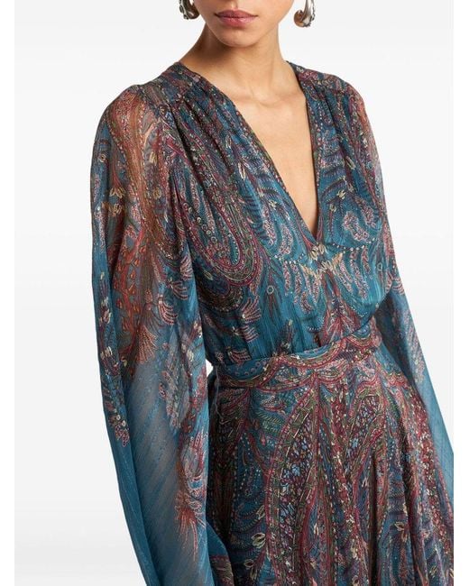 Etro Long Dress With Paisley Print in Blue | Lyst