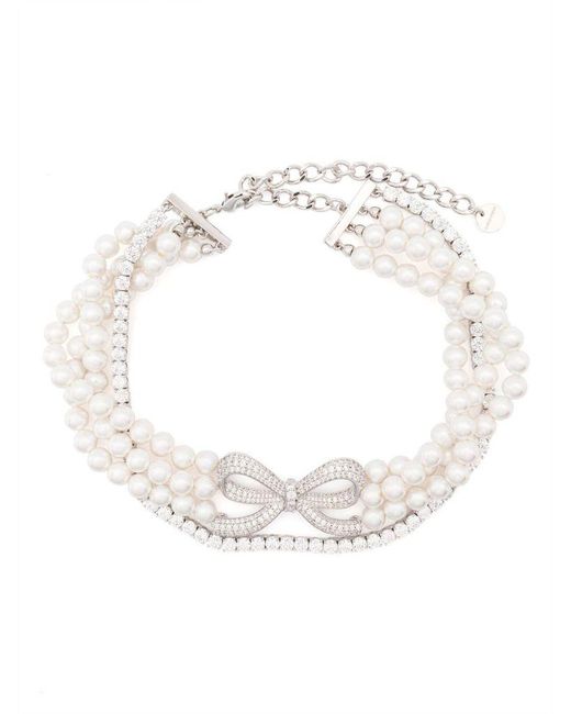 Self-Portrait White Tone Choker With Pearls And Rhinestone