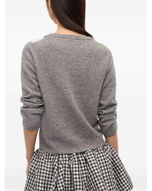 Ganni White Argyle Wool Blend Cardigan