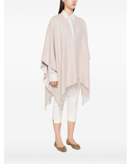 Liu Jo White Logo-Patch Fringed Poncho