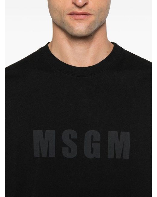 T-Shirt A Maniche Lunghe Con Logo di MSGM in Black da Uomo