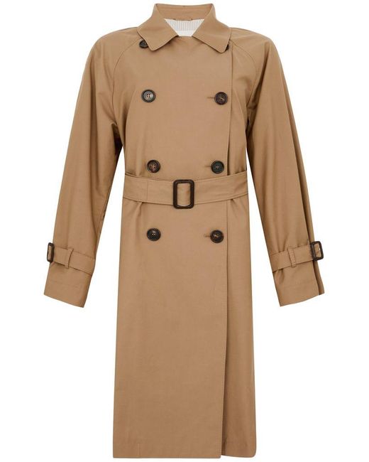 Max Mara Natural Double-Breasted Midi Trench Coat Made From A Water-Repellent Cotton Blend Twill