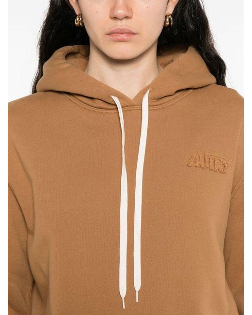 Felpa Con Cappuccio E Logo di Autry in Brown