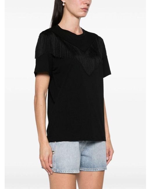 | T-shirt Under World in cotone con frange | female | NERO | XS di Pinko in Black